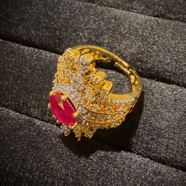 Royal Floral Sunburst Cocktail Halo Ring