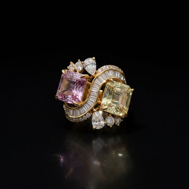 Luxury Dual Stone Wave Cocktail Ring