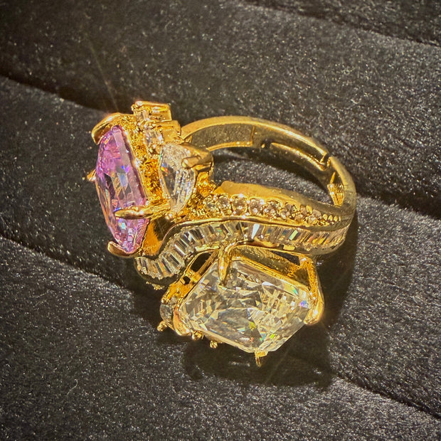 Luxury Dual Stone Wave Cocktail Ring
