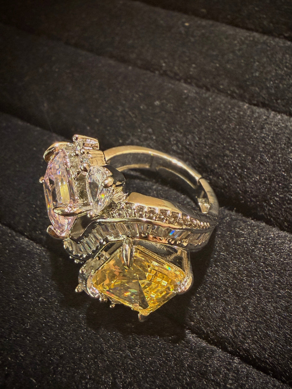 Luxury Dual Stone Wave Cocktail Ring
