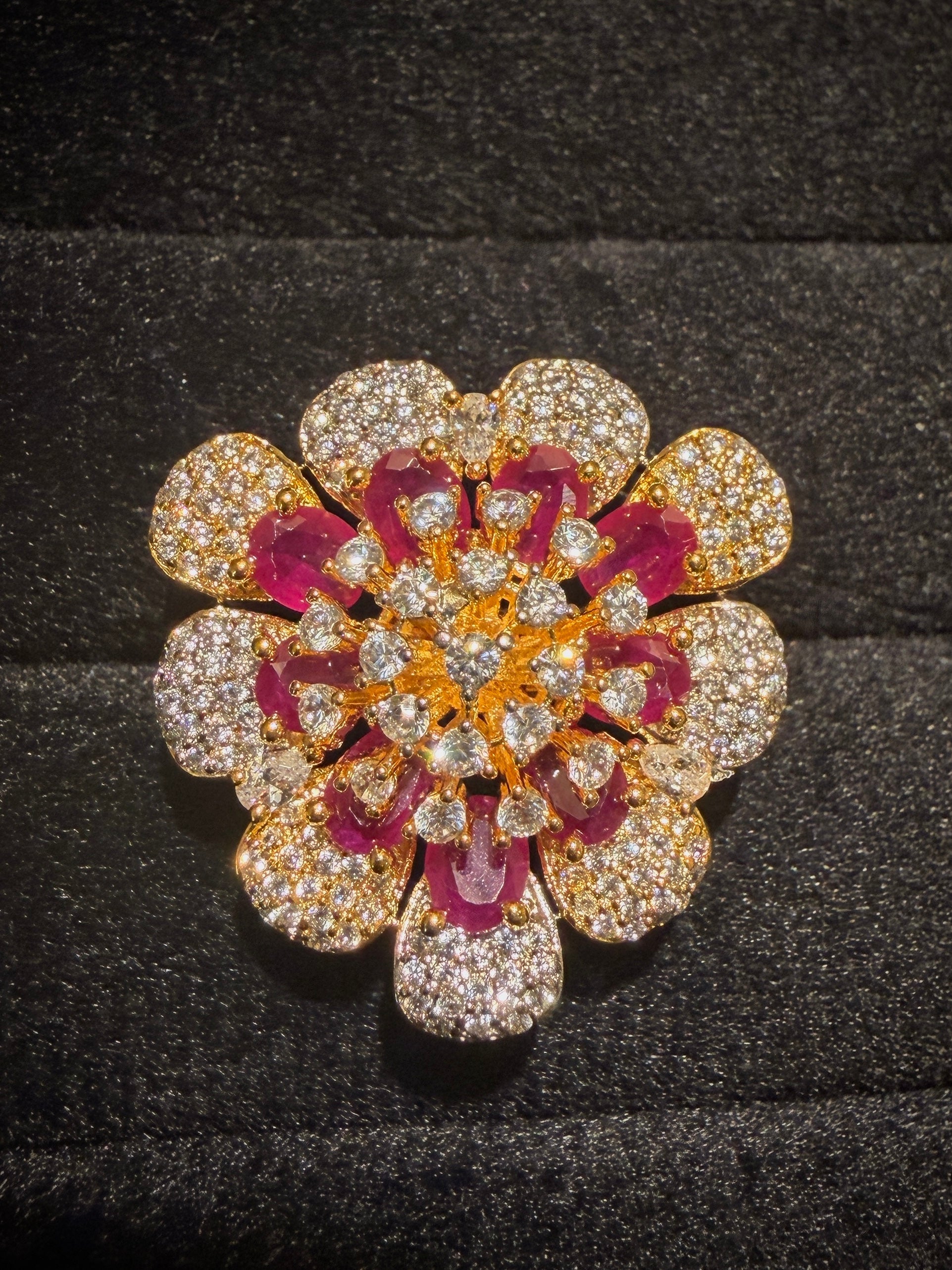 Royal Floral Cluster Ruby & Diamond Ring