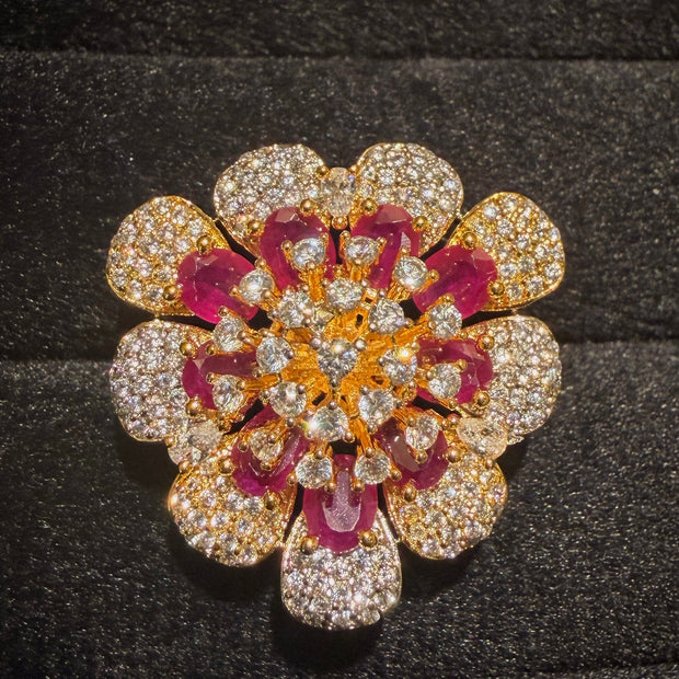 Royal Floral Cluster Ruby & Diamond Ring