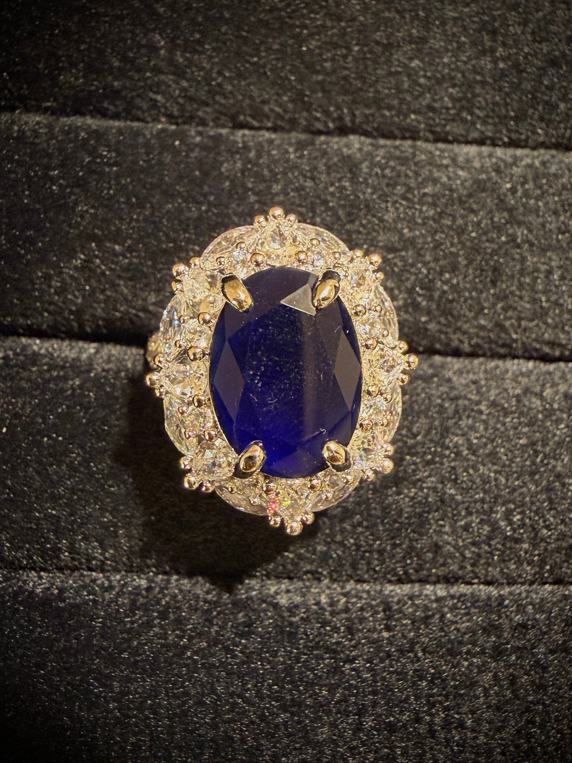 Royal Blue Oval Halo Ring