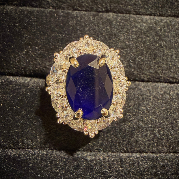 Royal Blue Oval Halo Ring