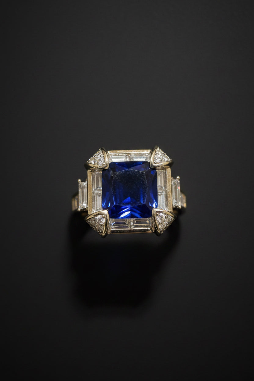 Blue Square-Cut Royal Designer Ring