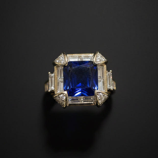 Blue Square-Cut Royal Designer Ring