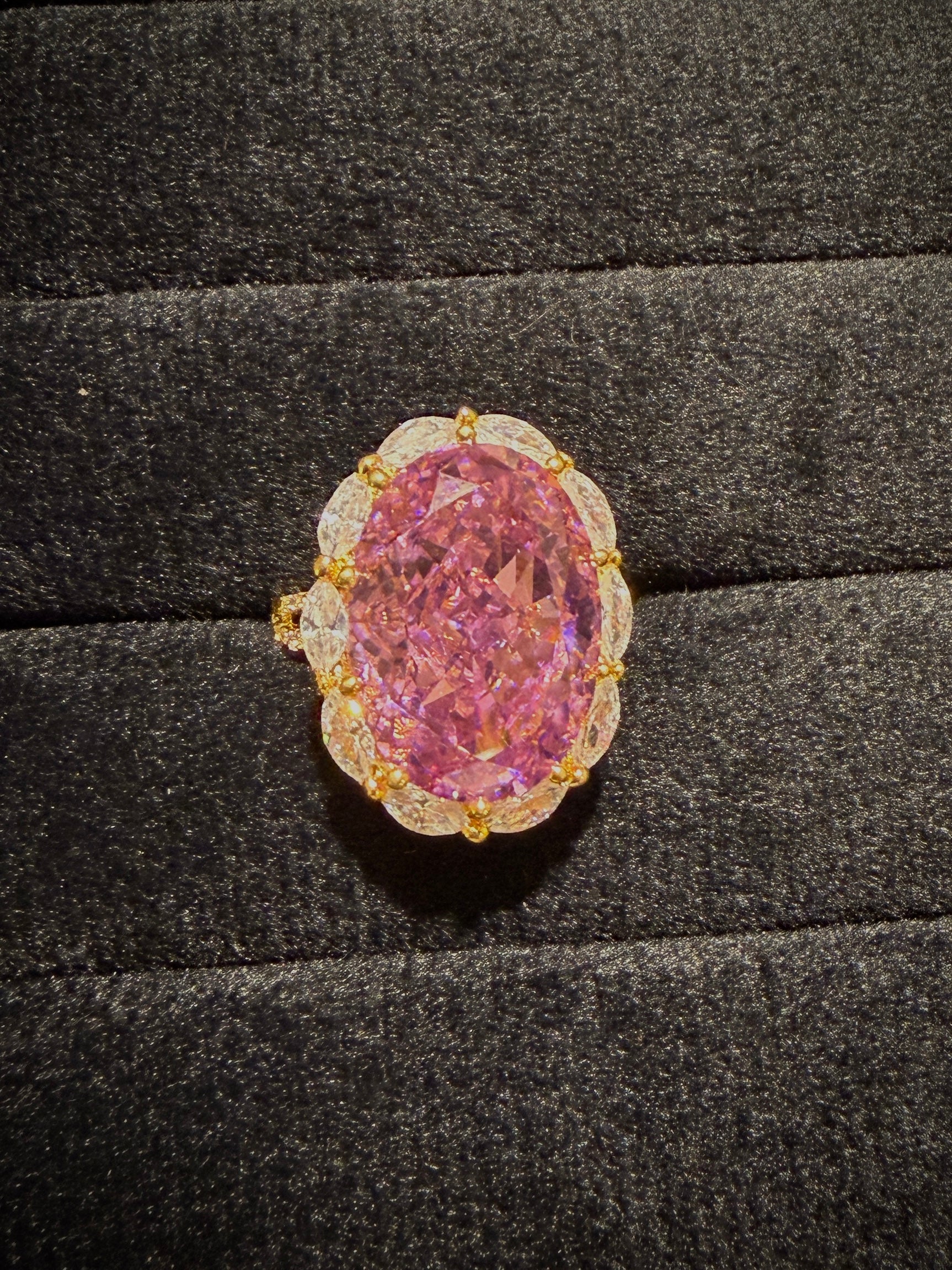 Pink Oval Halo Designer Ring