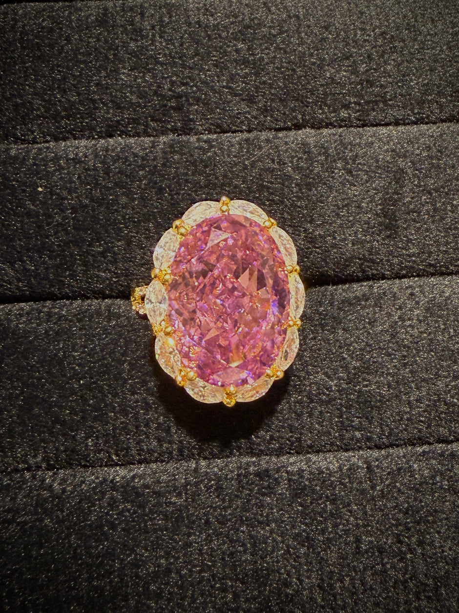 Pink Oval Halo Designer Ring