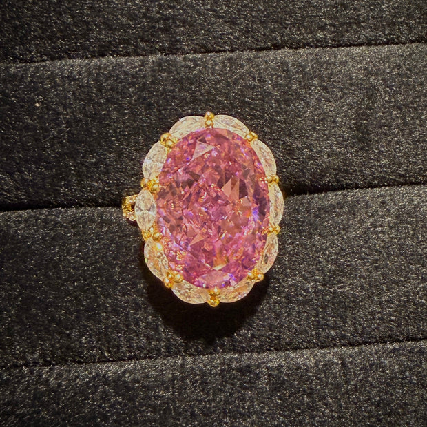 Pink Oval Halo Designer Ring