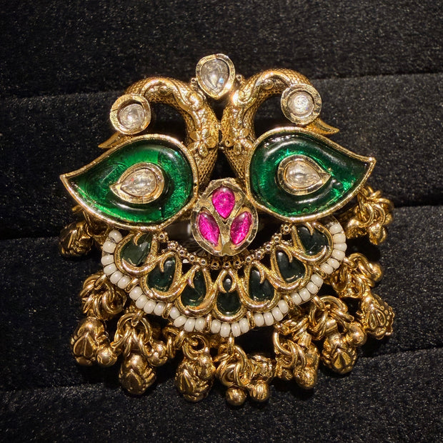 Dual Peacock Gungroo Rajwadi Ring