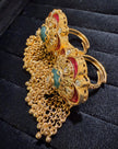 Red & Green Floral Tassel Double Finger Rajwadi Ring