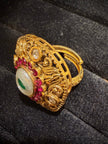 Vintage Floral Green & Red Stone Ring