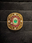 Vintage Floral Green & Red Stone Ring