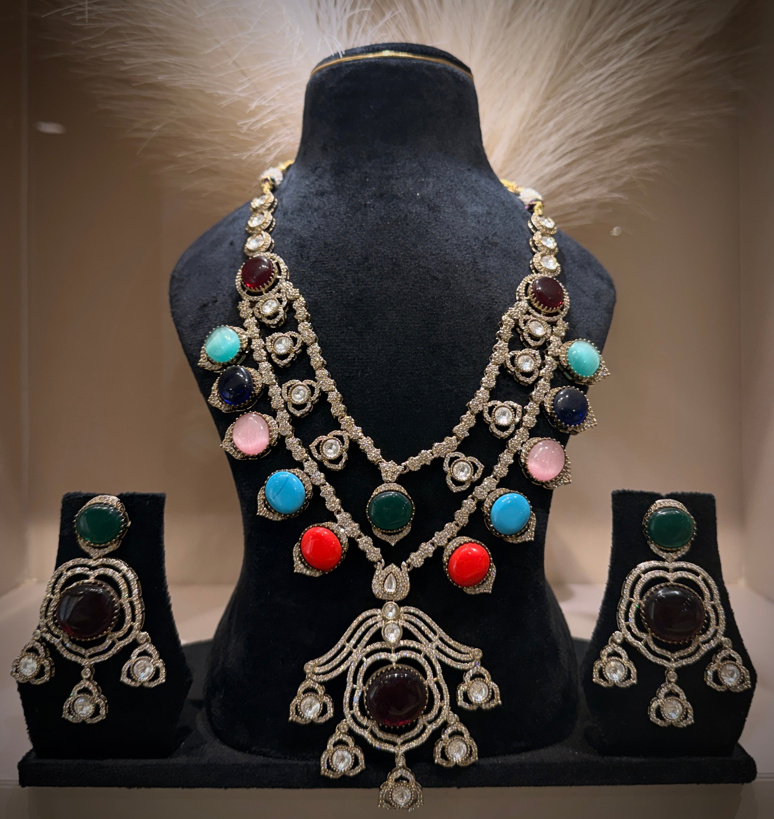 Navratna Gems Fusion Necklace Set
