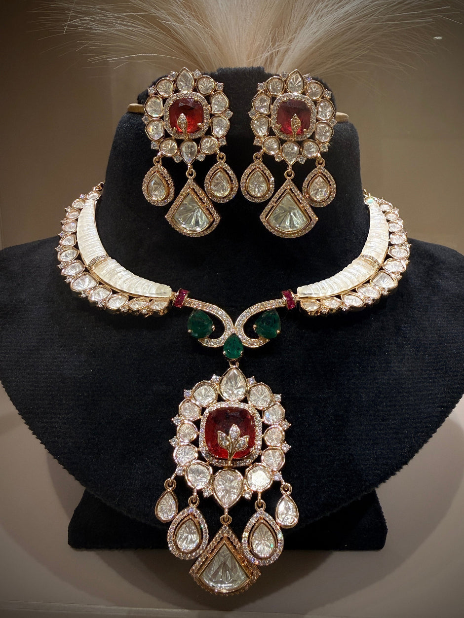 Ruby MOP Polki Hasli Choker Set