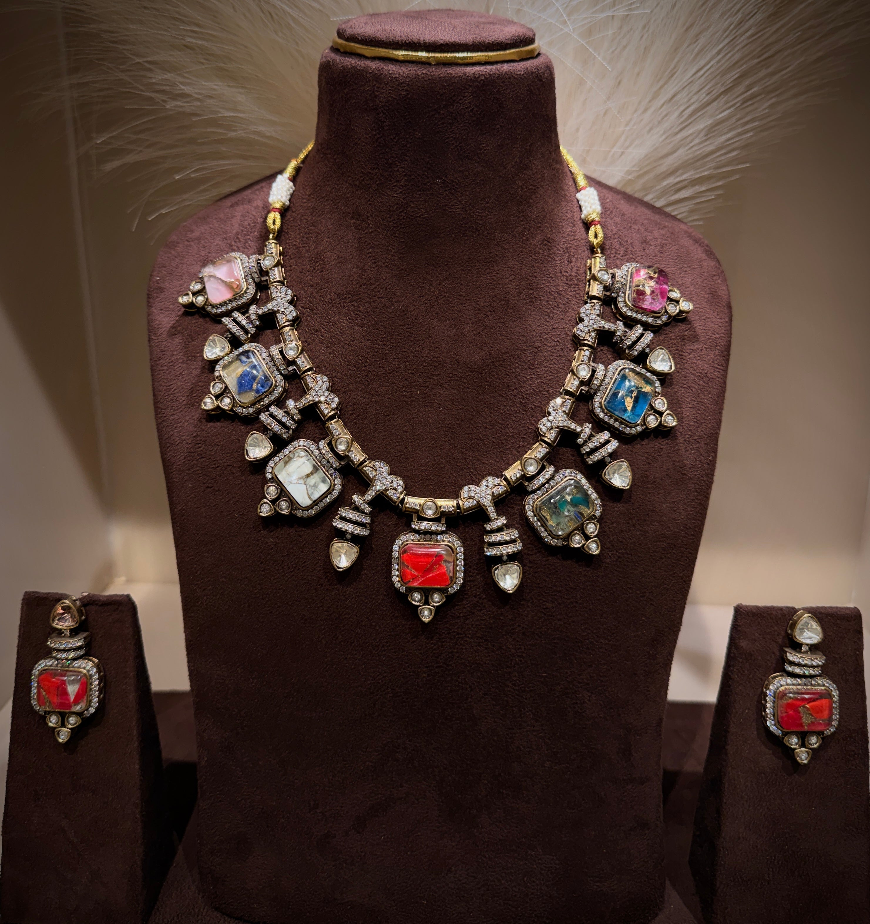Firestone Navratna Statement Necklace Set