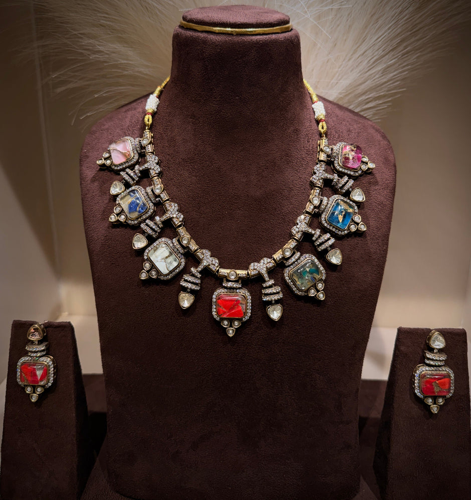 Firestone Navratna Statement Necklace Set