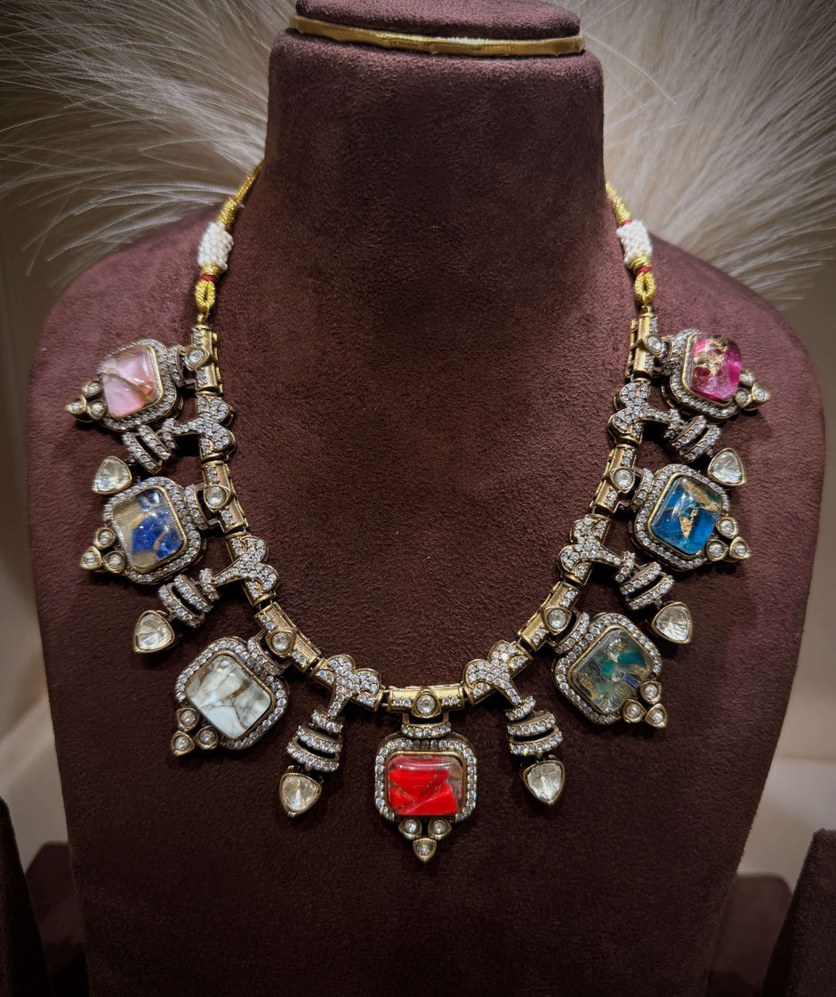 Firestone Navratna Statement Necklace Set