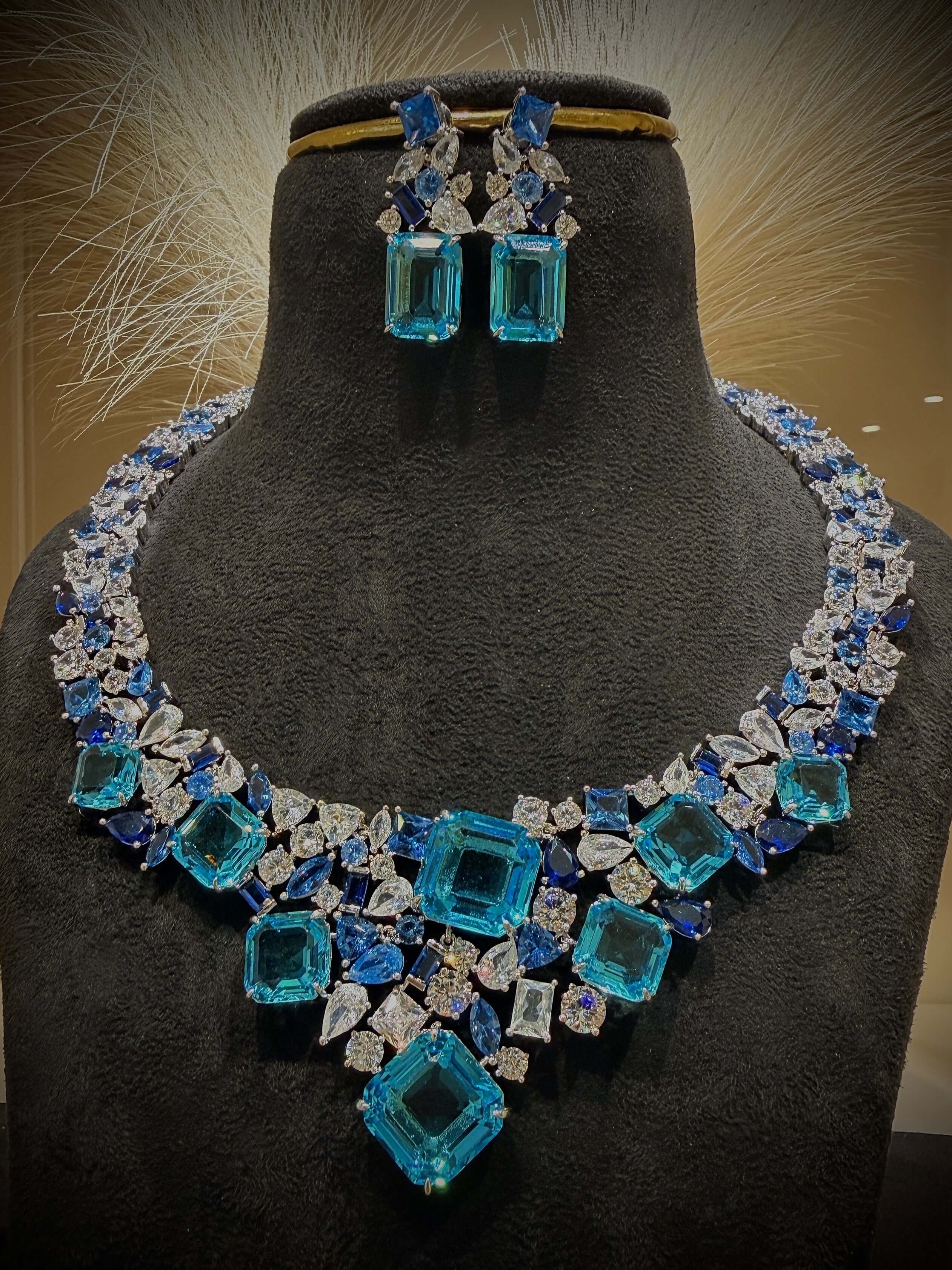 Classic Aqua Blue Crystal Necklace Set