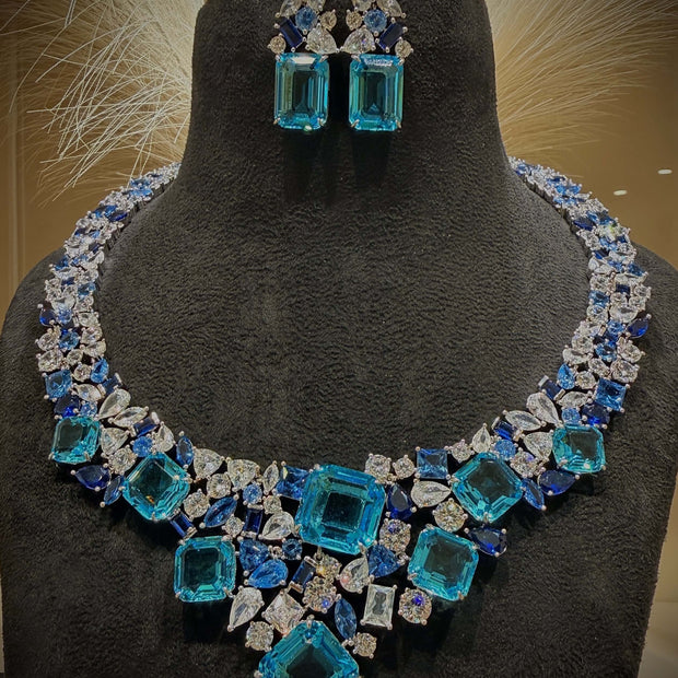 Classic Aqua Blue Crystal Necklace Set