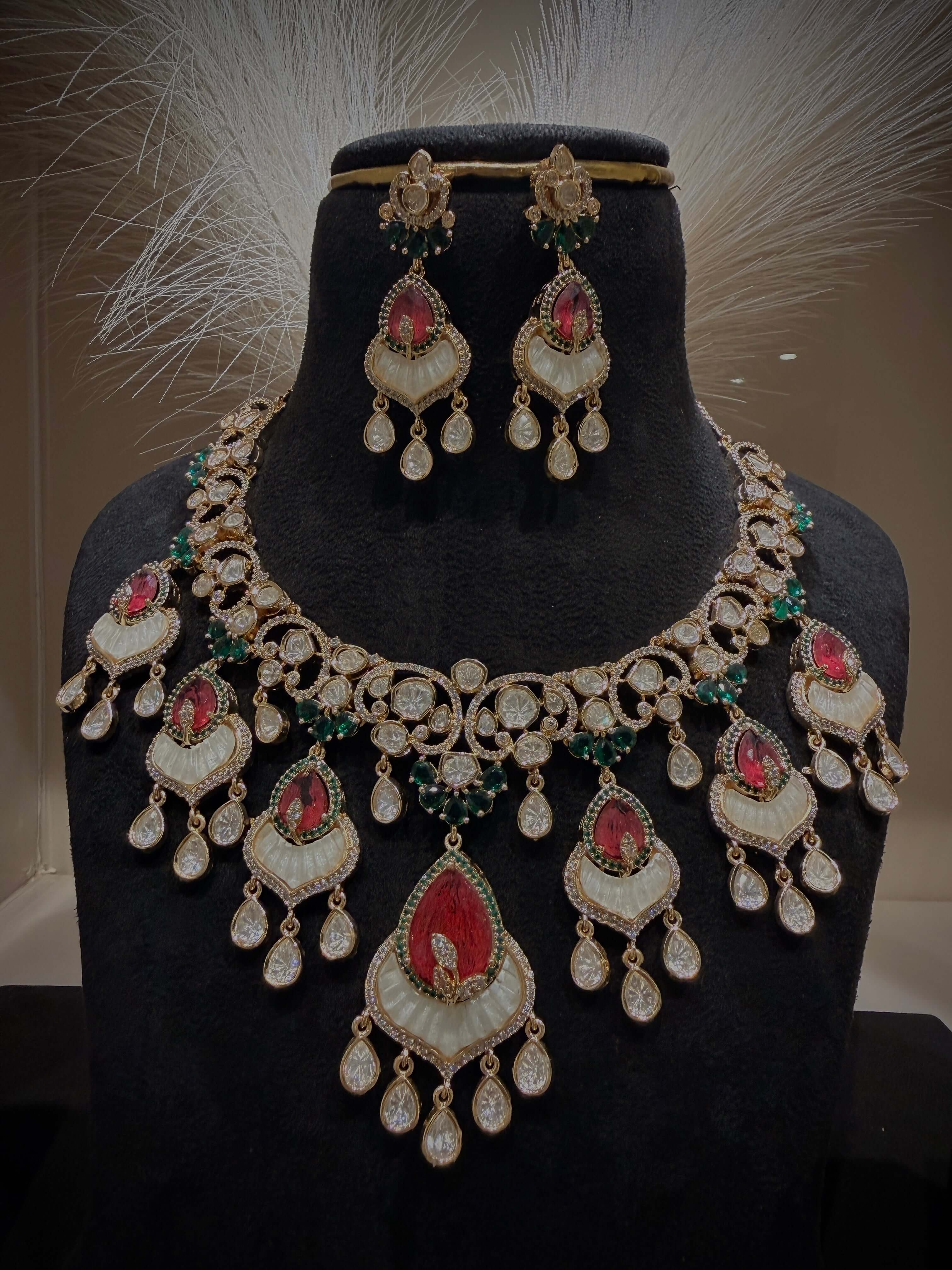 Regal Emerald & Ruby MOP Drop Choker Set