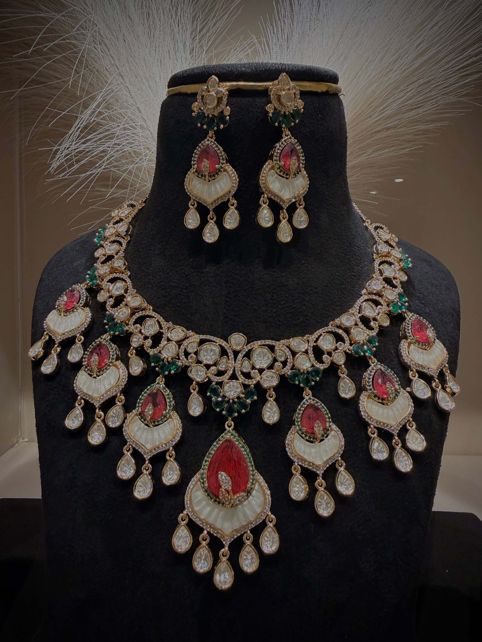 Regal Emerald & Ruby MOP Drop Choker Set