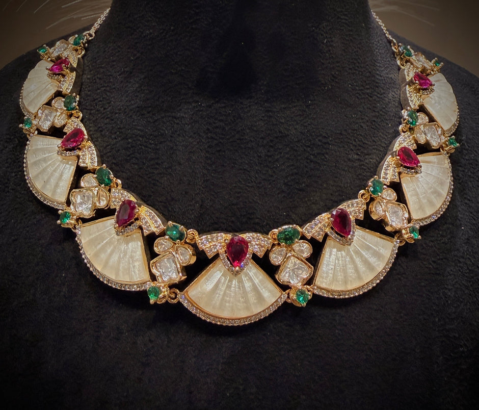 Regal Carved Mother of Pearl Necklace Set
