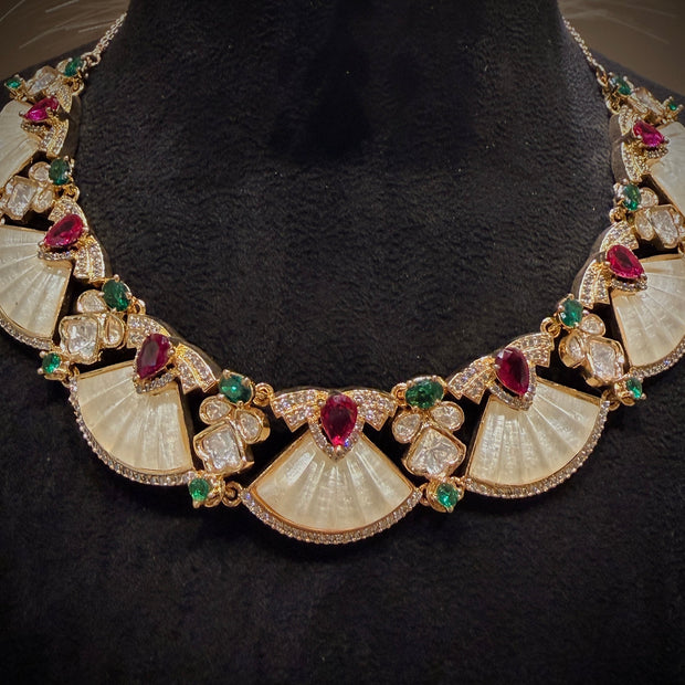 Regal Carved Mother of Pearl Necklace Set