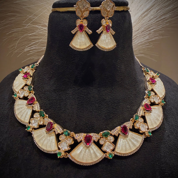 Regal Carved Mother of Pearl Necklace Set