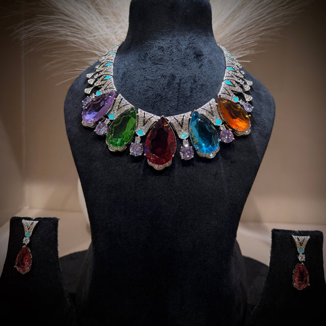 Luxury Multicolor Couture Crystal Necklace Set