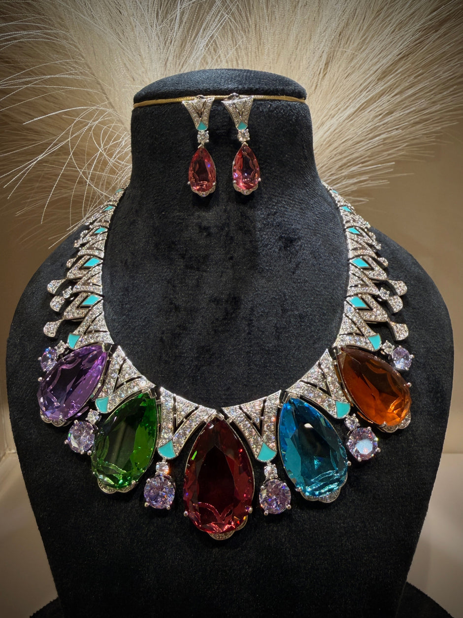 Luxury Multicolor Couture Crystal Necklace Set