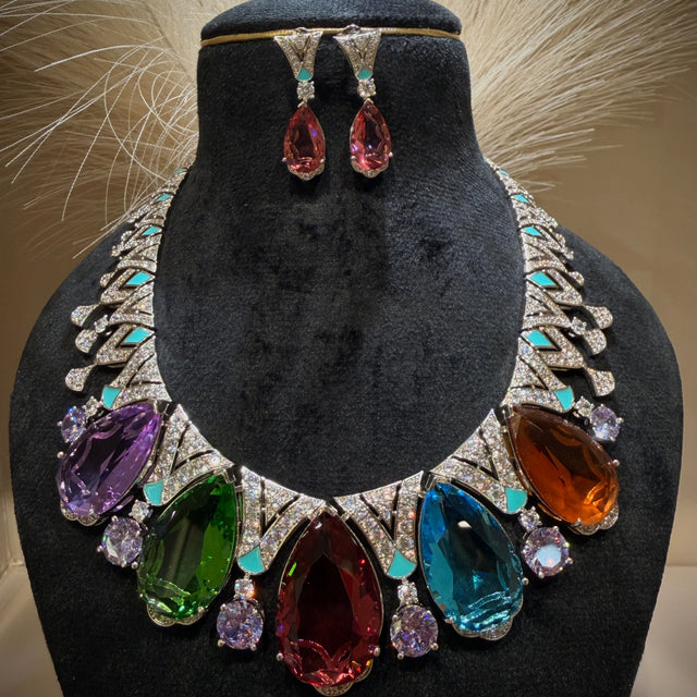 Luxury Multicolor Couture Crystal Necklace Set