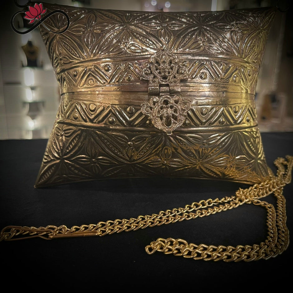 Timeless Golden Leaf Handcrafted Brass Clutch