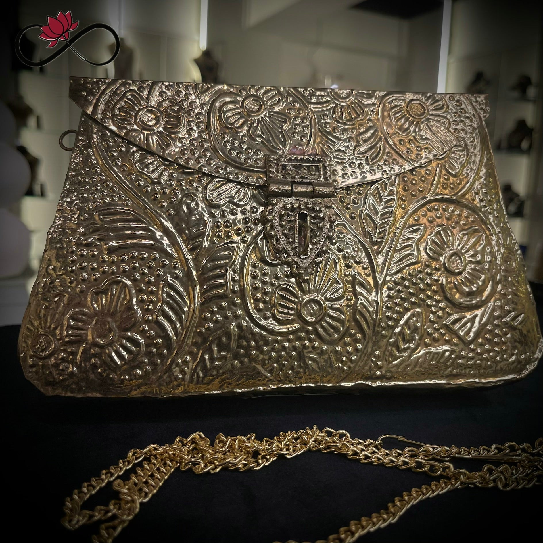 Rajwadi Golden Handcrafted Brass Clutch