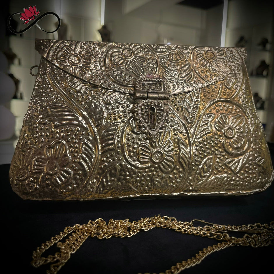Rajwadi Golden Handcrafted Brass Clutch
