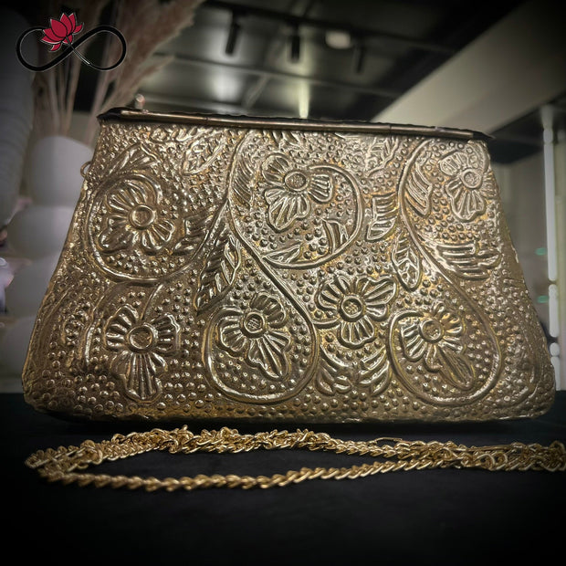 Rajwadi Golden Handcrafted Brass Clutch