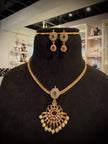 Elegant Ruby Emerald Pearl Choker Necklace Set