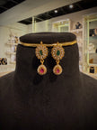 Ruby‑Green Pearl Fan Necklace Set