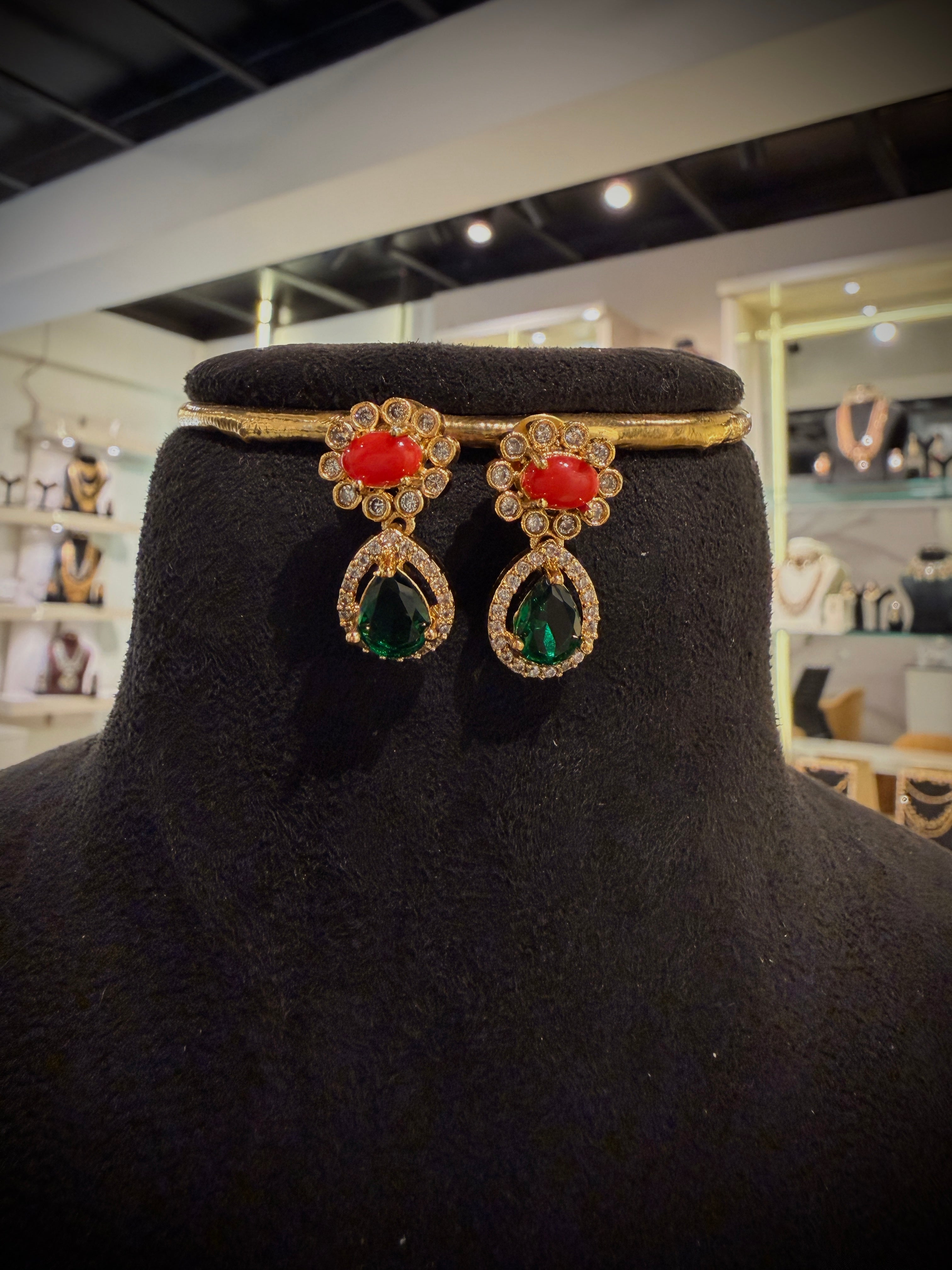 Orange Floral Stone Necklace Set