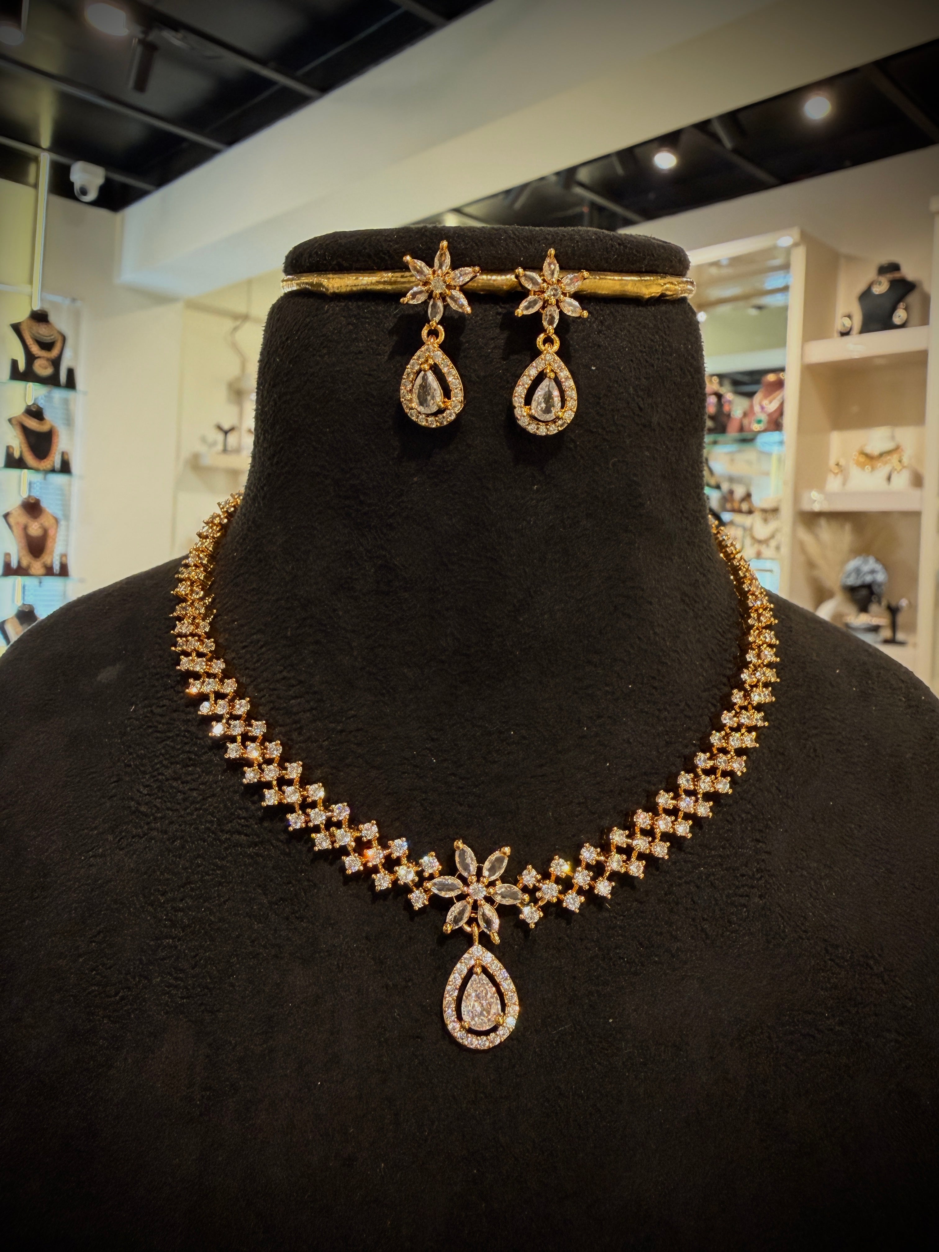 Elegant CZ Teardrop Necklace Set