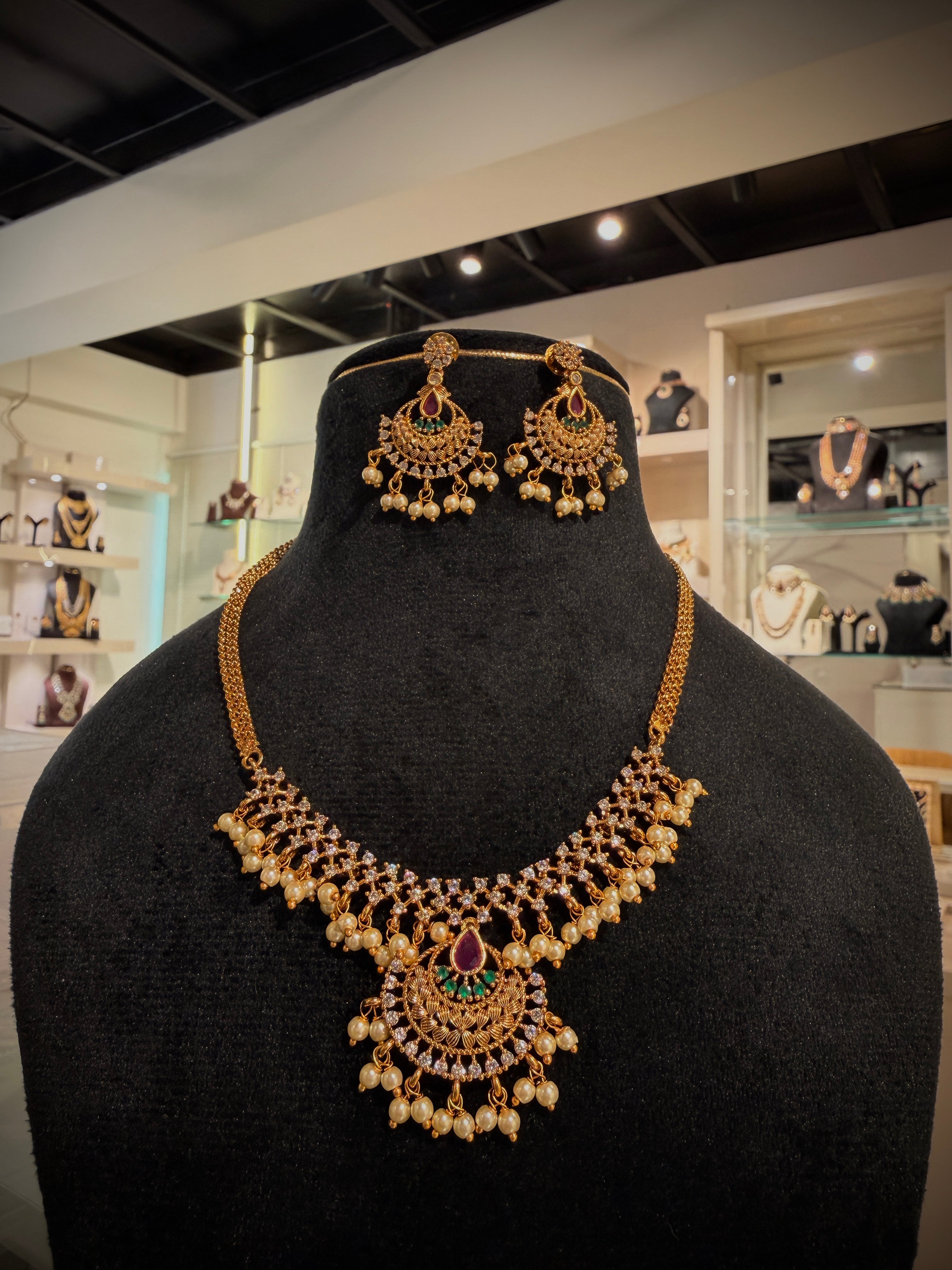 Kundan Pearldrop Crescent Necklace Set