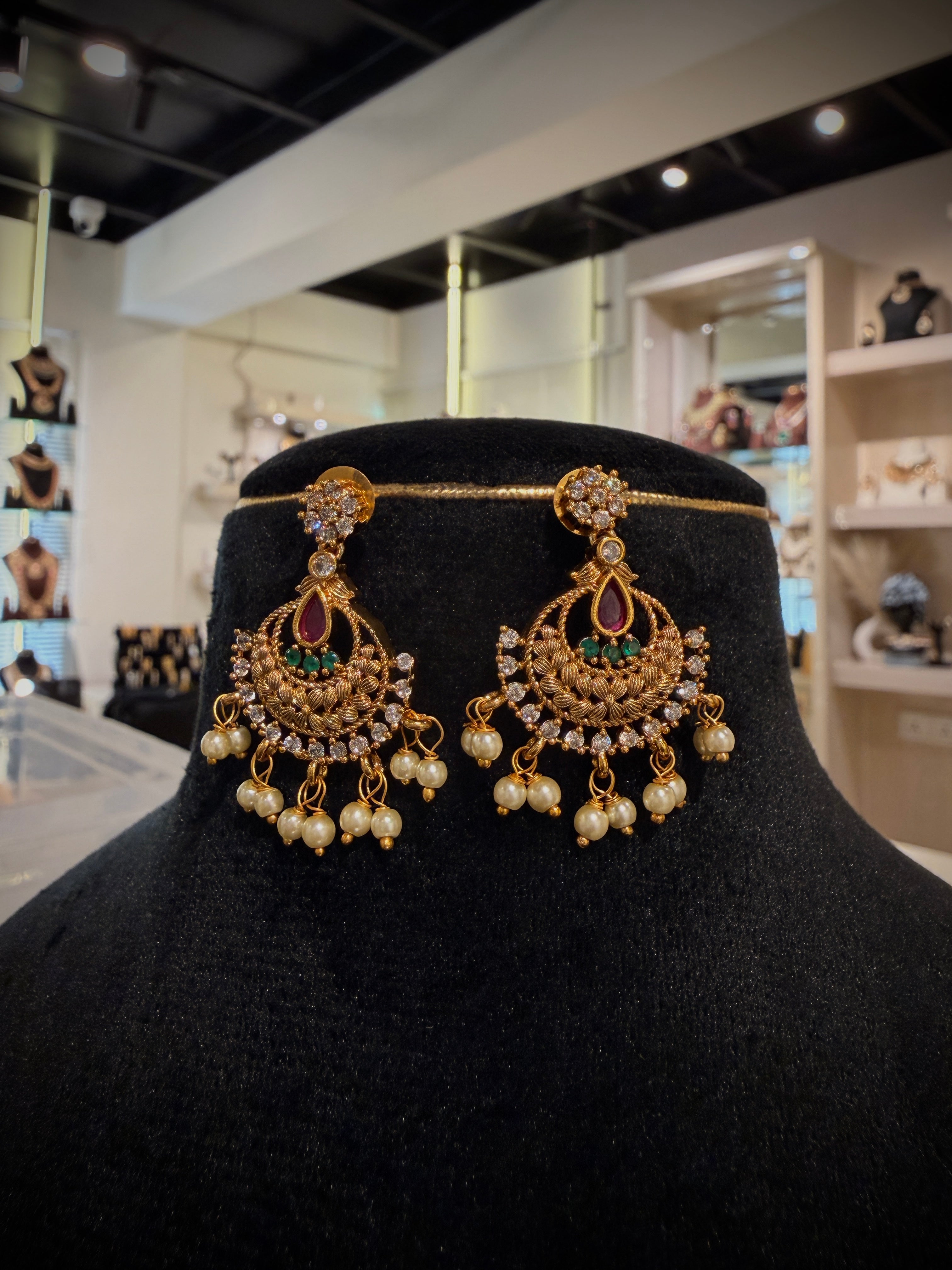 Kundan Pearldrop Crescent Necklace Set