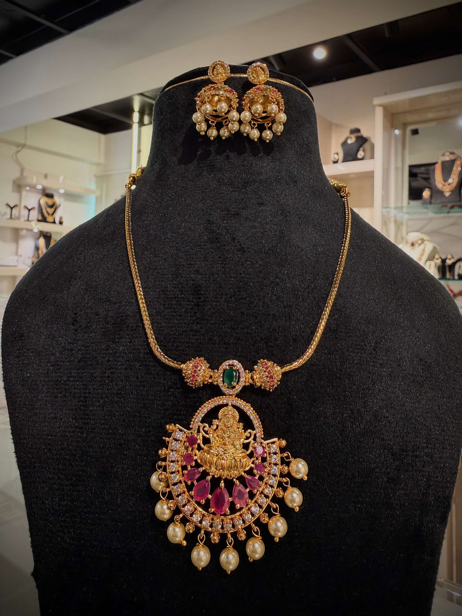 Lakshmi Ruby Pearldrop Necklace Set