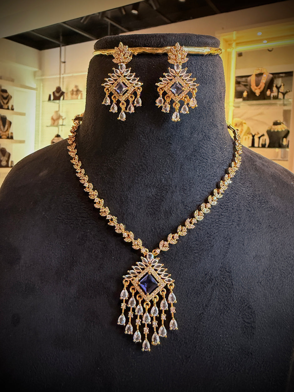 Purple Sunburst Short Necklace Set