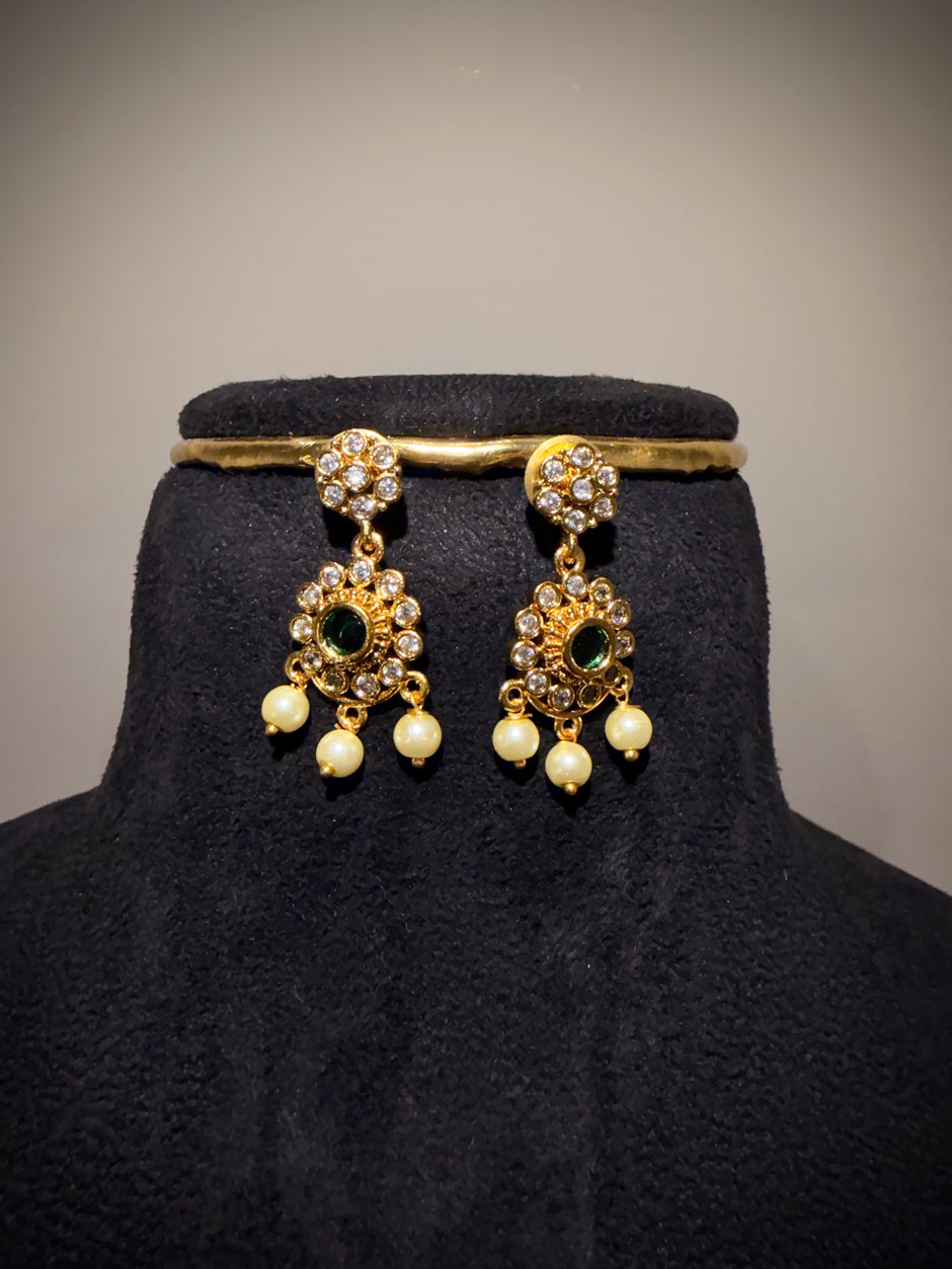 Antique Stone Pearl Drop Neckalce Set