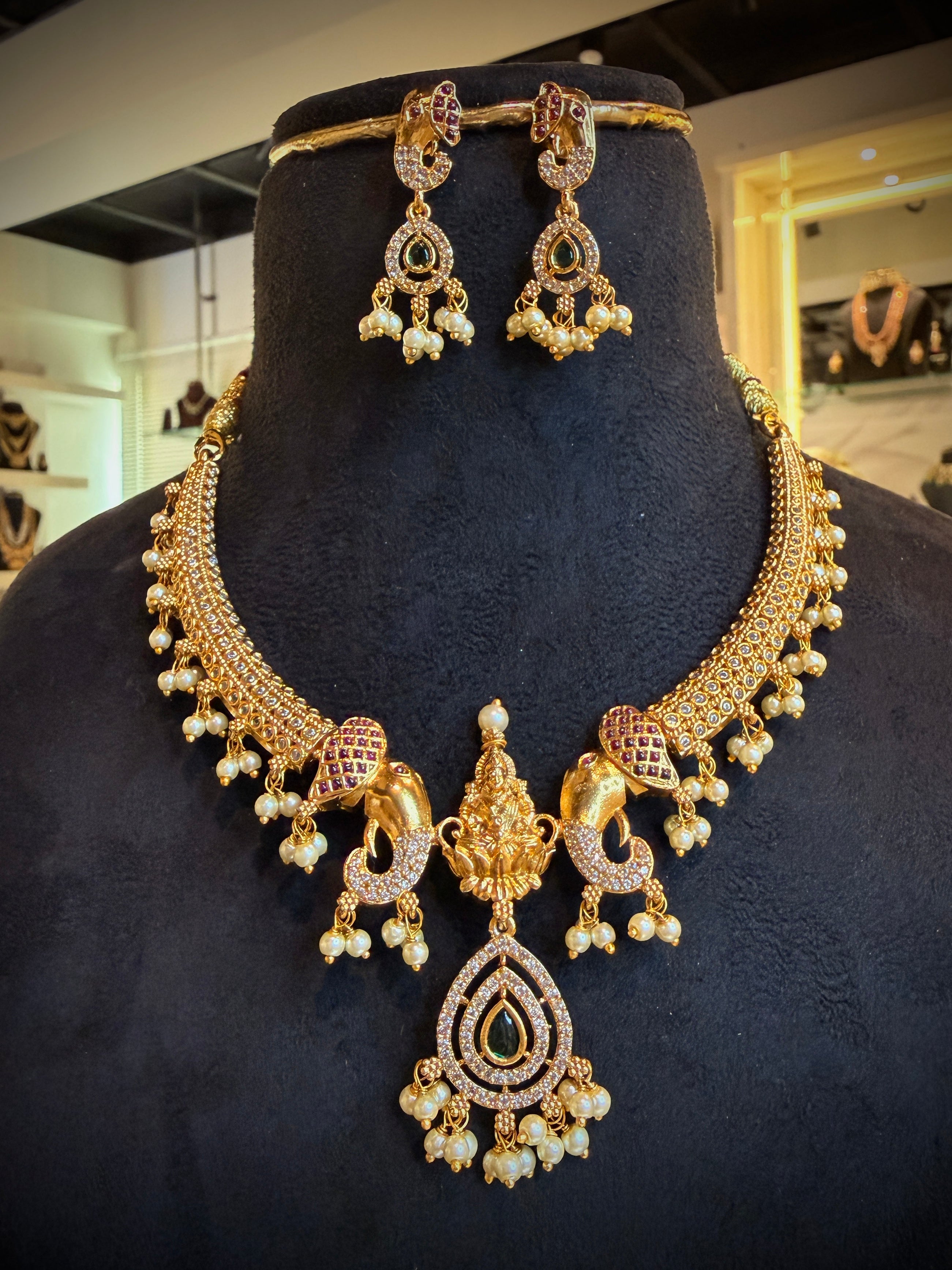 Regal Elephant Lakshmi Hasli Necklace Set