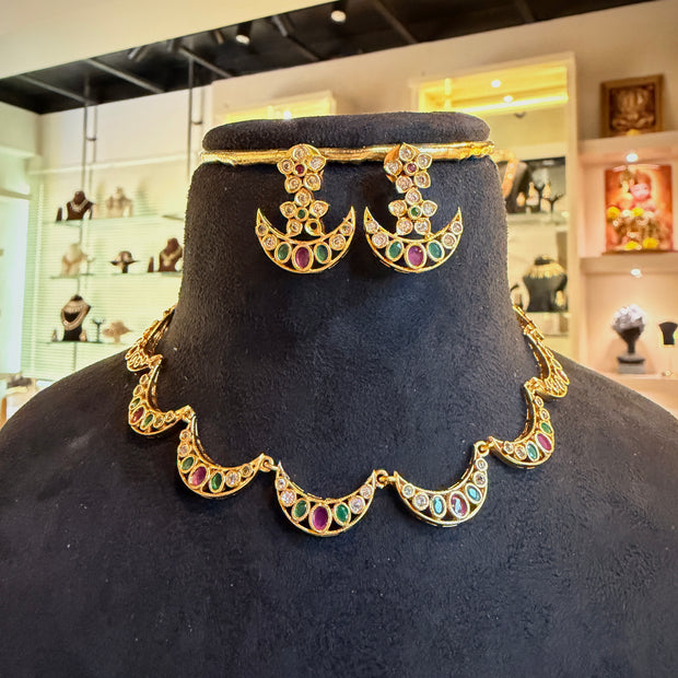 Multicolour Chandbali Choker Necklace Set