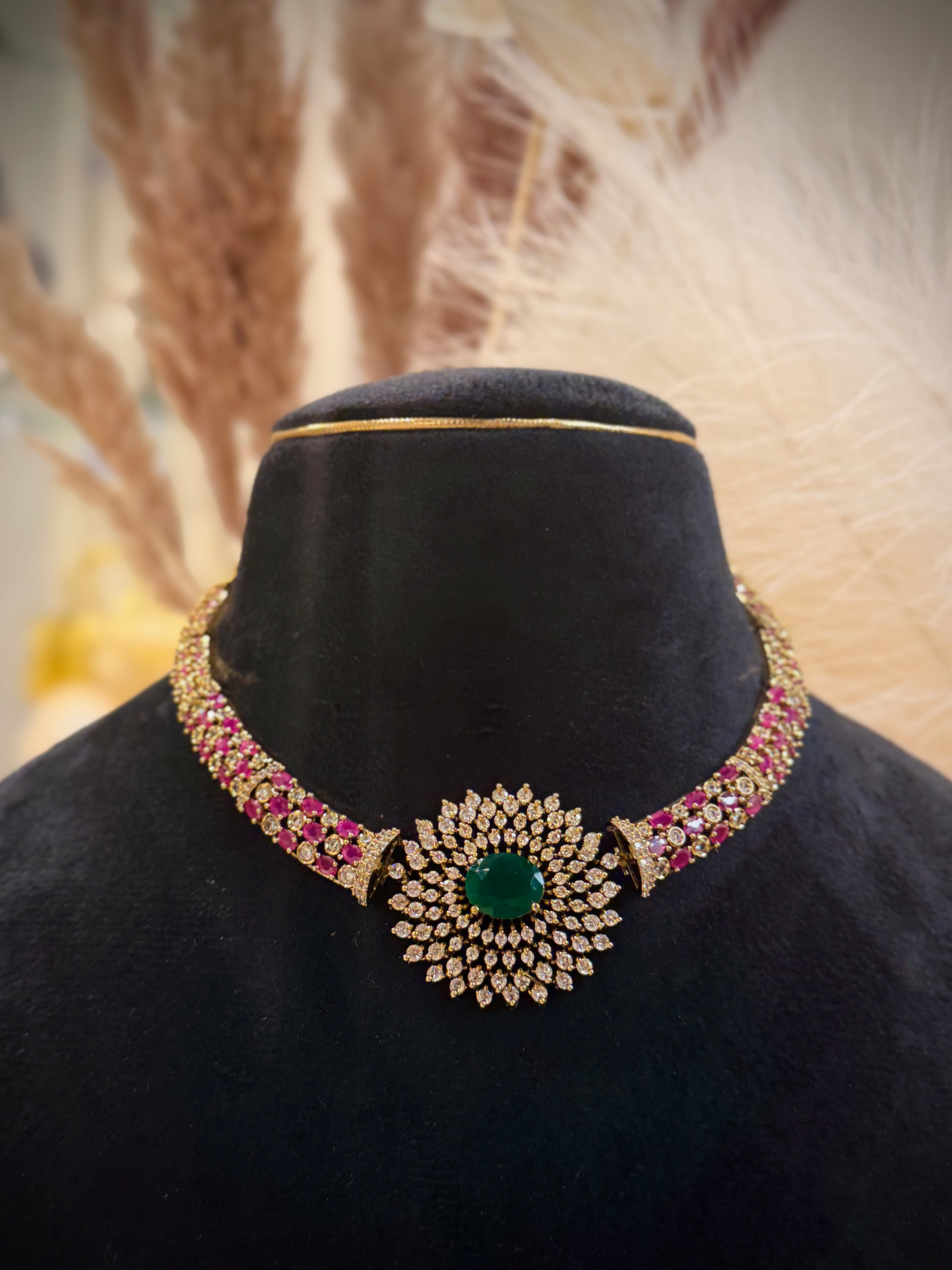 Designer Ruby Emerald Hasli Necklace Set