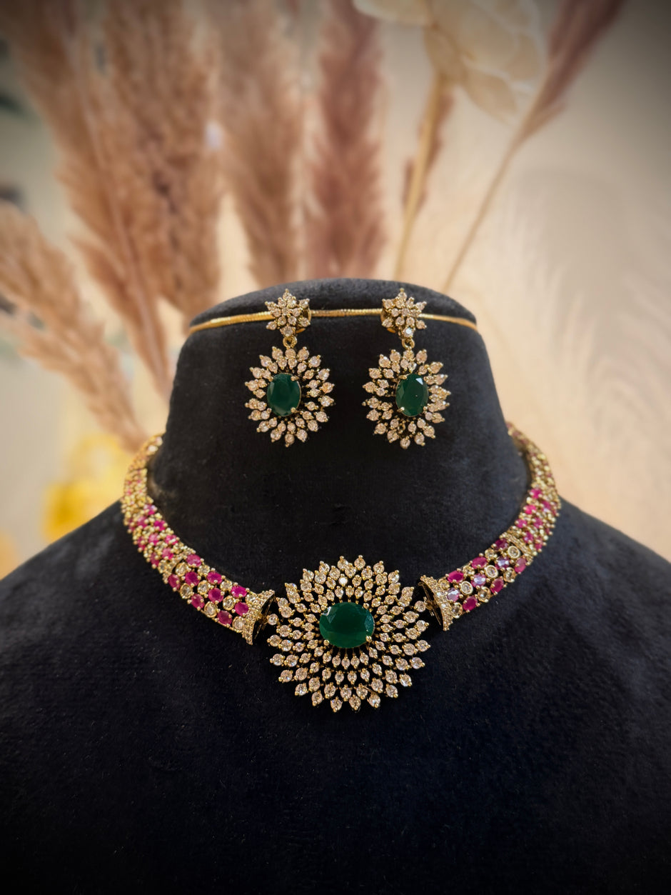 Designer Ruby Emerald Hasli Necklace Set