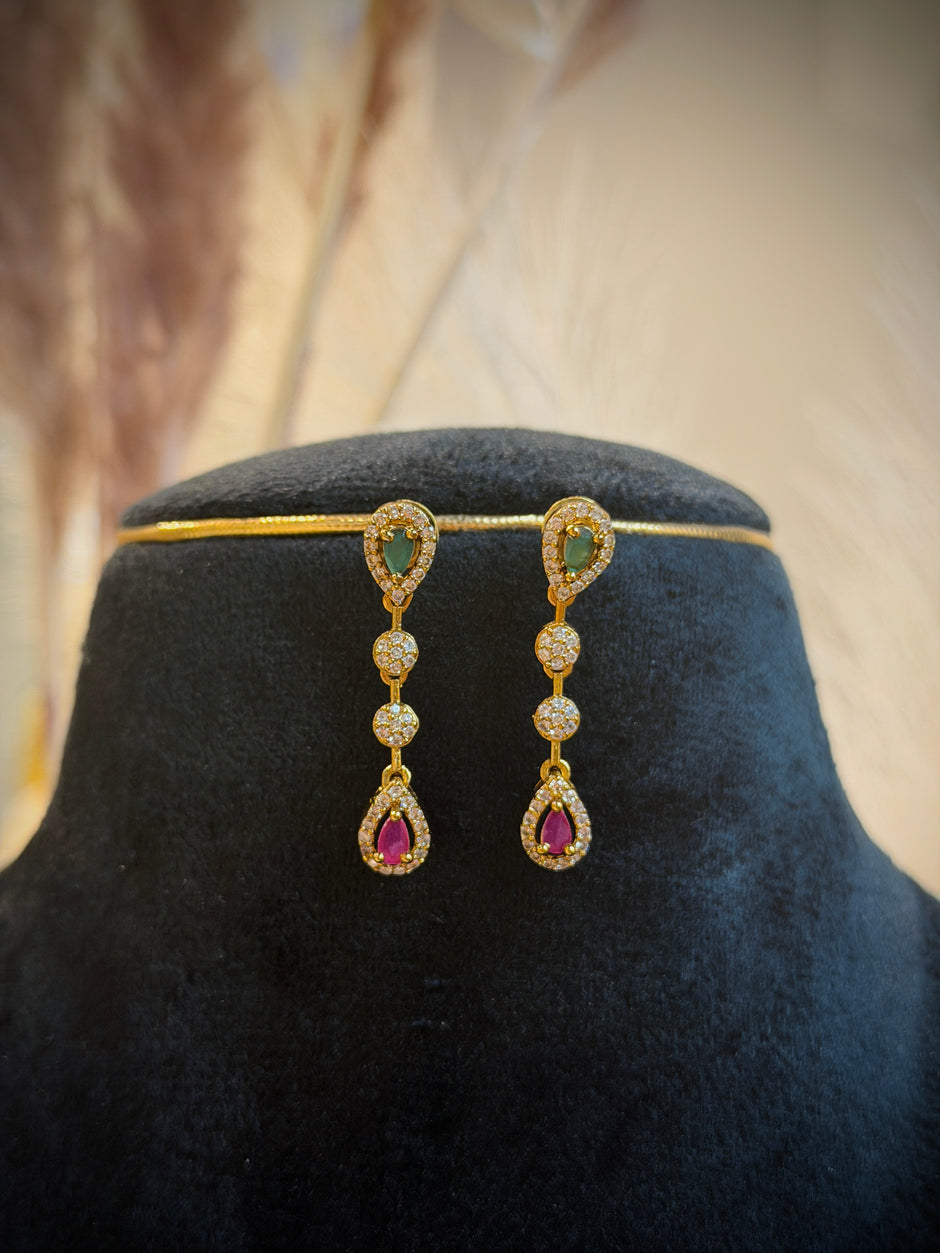 Emerald‑Ruby Double Layer Teardrop Choker Necklace Set